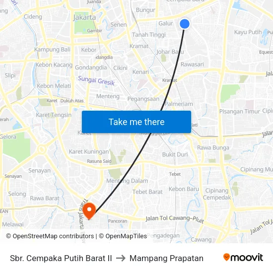 Sbr. Cempaka Putih Barat II to Mampang Prapatan map