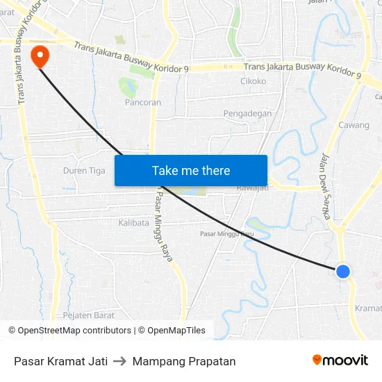 Pasar Kramat Jati to Mampang Prapatan map
