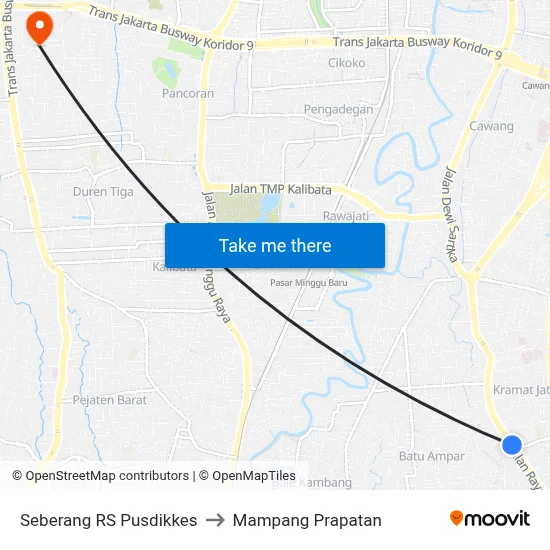 Seberang RS Pusdikkes to Mampang Prapatan map