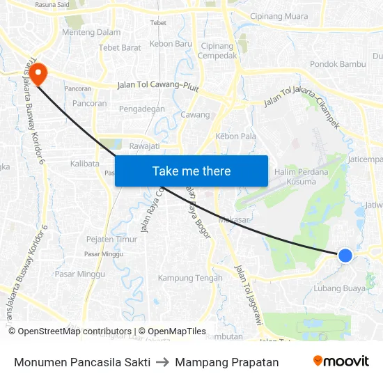 Monumen Pancasila Sakti to Mampang Prapatan map