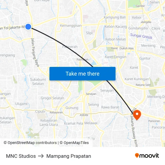 MNC Studios to Mampang Prapatan map
