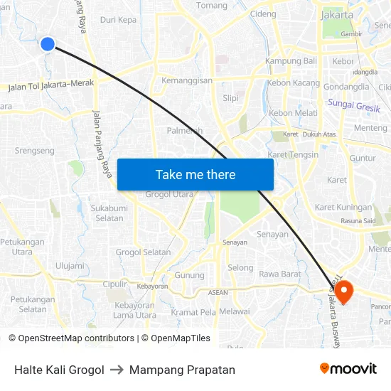 Halte Kali Grogol to Mampang Prapatan map