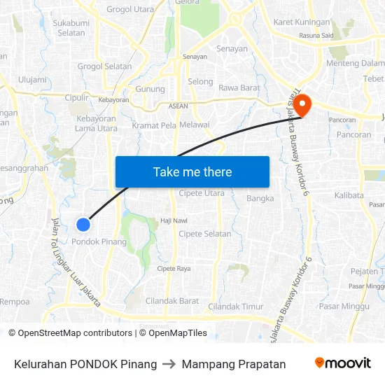 Kelurahan PONDOK Pinang to Mampang Prapatan map
