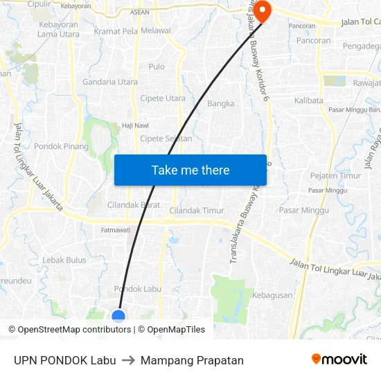 UPN PONDOK Labu to Mampang Prapatan map