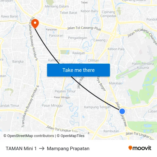 TAMAN Mini 1 to Mampang Prapatan map
