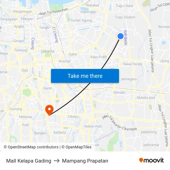 Mall Kelapa Gading to Mampang Prapatan map