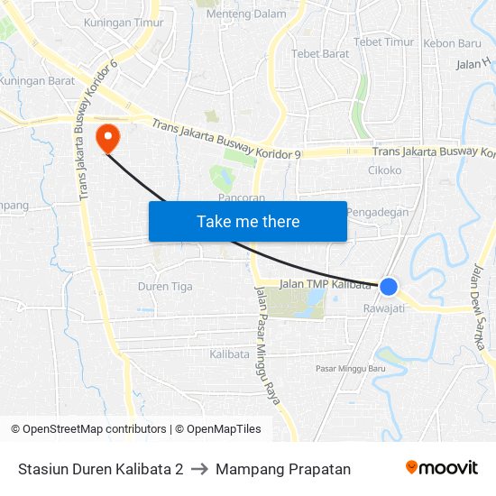 Stasiun Duren Kalibata 2 to Mampang Prapatan map