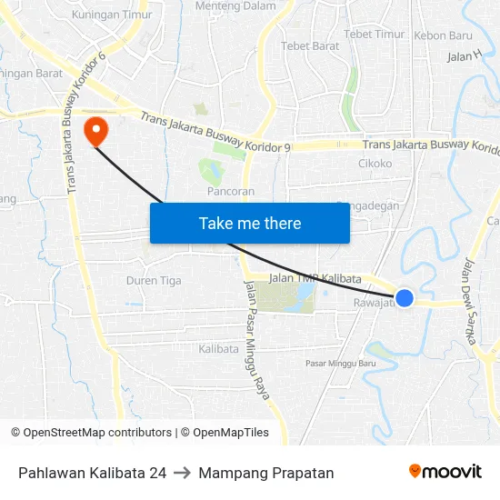 Pahlawan Kalibata 24 to Mampang Prapatan map