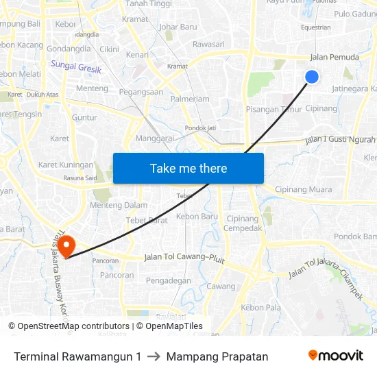Terminal Rawamangun 1 to Mampang Prapatan map