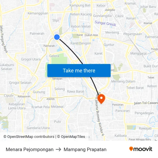 Menara Pejompongan to Mampang Prapatan map