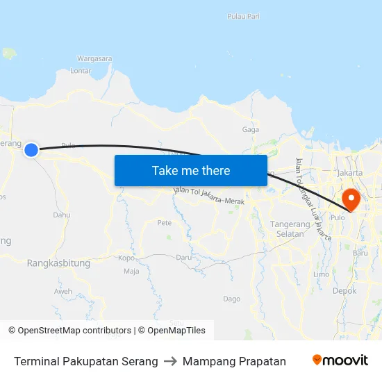 Terminal Pakupatan Serang to Mampang Prapatan map