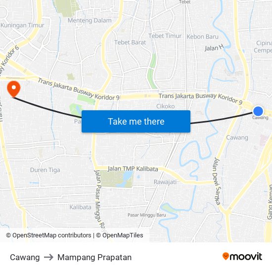 Cawang to Mampang Prapatan map