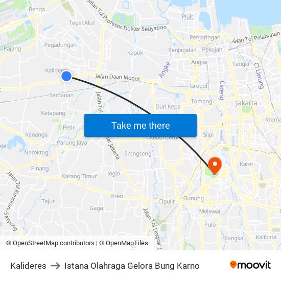 Kalideres to Istana Olahraga Gelora Bung Karno map