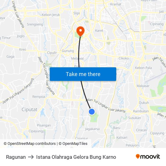 Ragunan to Istana Olahraga Gelora Bung Karno map