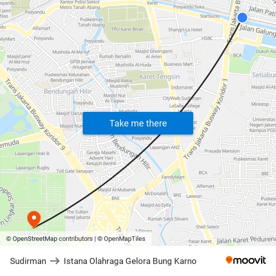 Sudirman to Istana Olahraga Gelora Bung Karno map