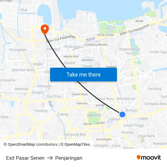 Exit Pasar Senen to Penjaringan map