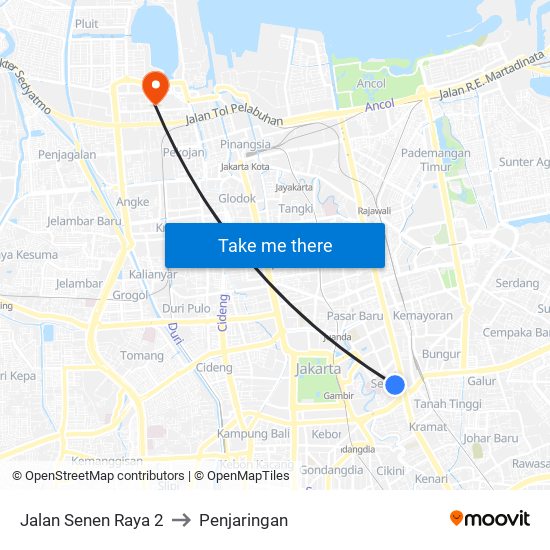 Jalan Senen Raya 2 to Penjaringan map
