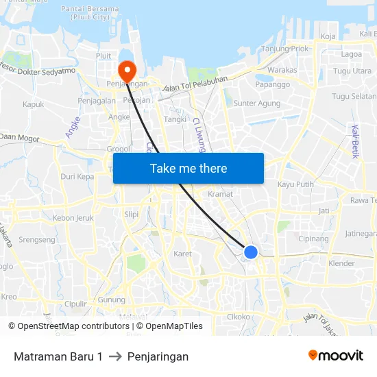 Matraman Baru 1 to Penjaringan map