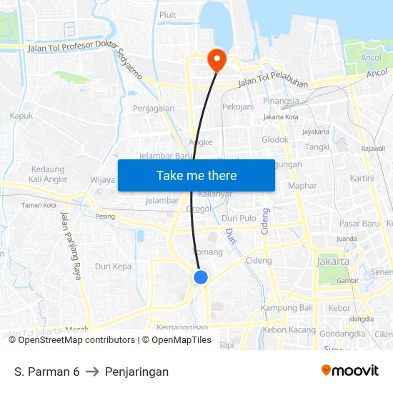 S. Parman 6 to Penjaringan map