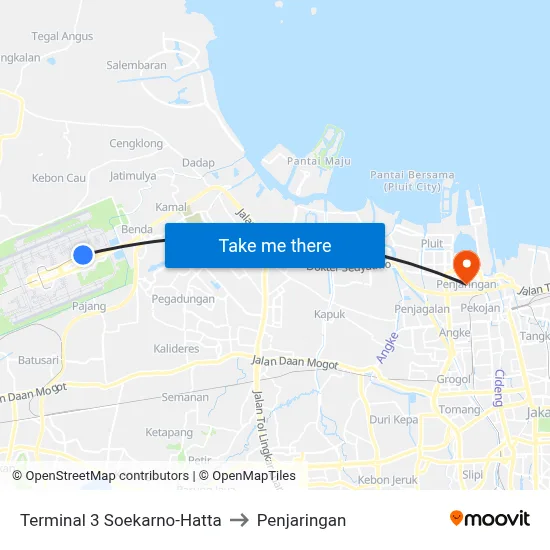 Terminal 3 Soekarno-Hatta to Penjaringan map