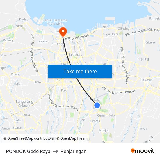 PONDOK Gede Raya to Penjaringan map