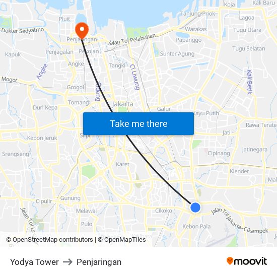 Yodya Tower to Penjaringan map