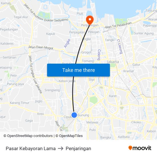 Pasar Kebayoran Lama to Penjaringan map