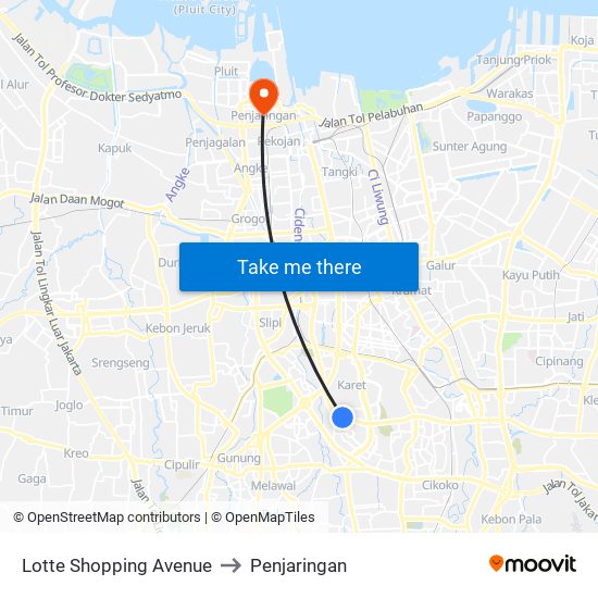Lotte Shopping Avenue to Penjaringan map