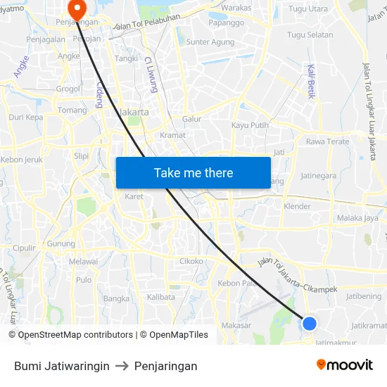 Bumi Jatiwaringin to Penjaringan map