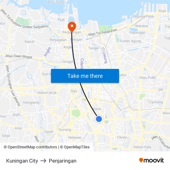 Kuningan City to Penjaringan map