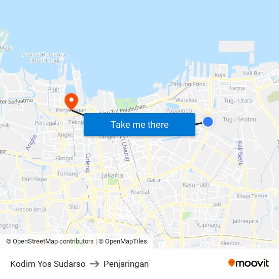 Kodim Yos Sudarso to Penjaringan map