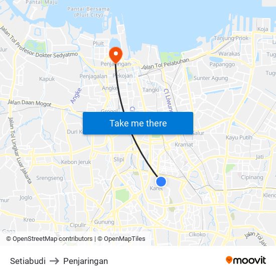 Setiabudi to Penjaringan map