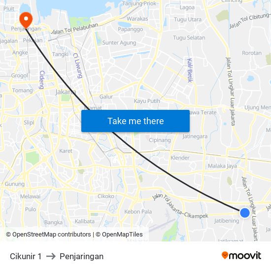Cikunir 1 to Penjaringan map