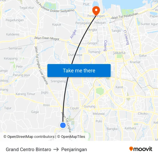 Grand Centro Bintaro to Penjaringan map