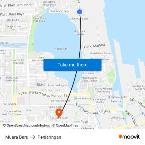 Muara Baru to Penjaringan map