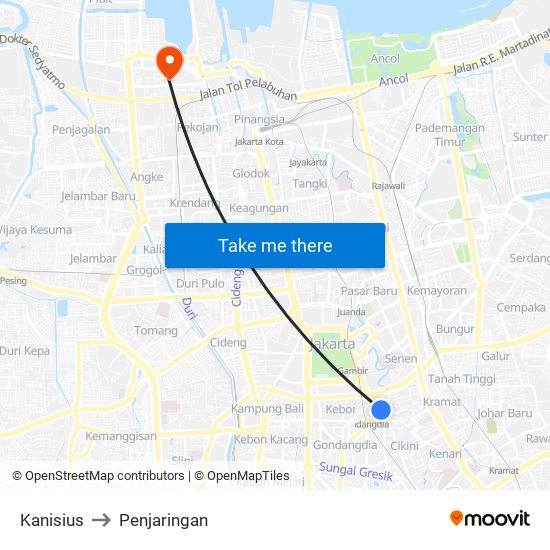 Kanisius to Penjaringan map