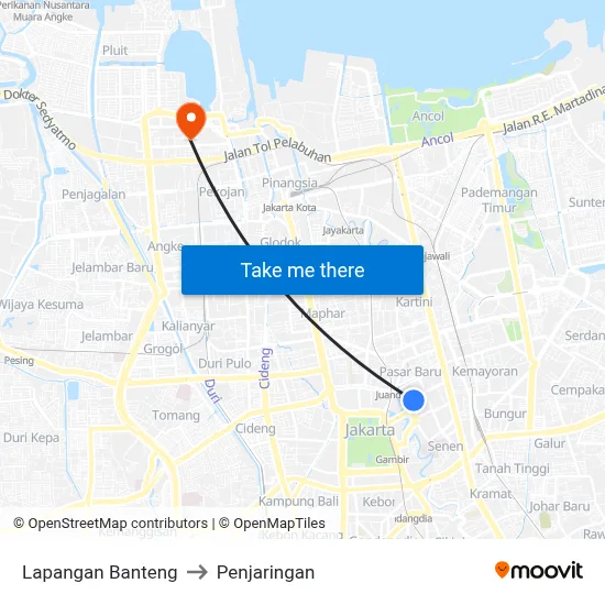 Lapangan Banteng to Penjaringan map