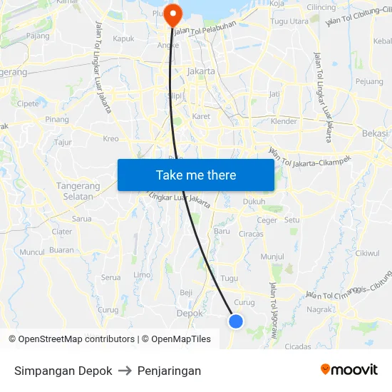 Simpangan Depok to Penjaringan map