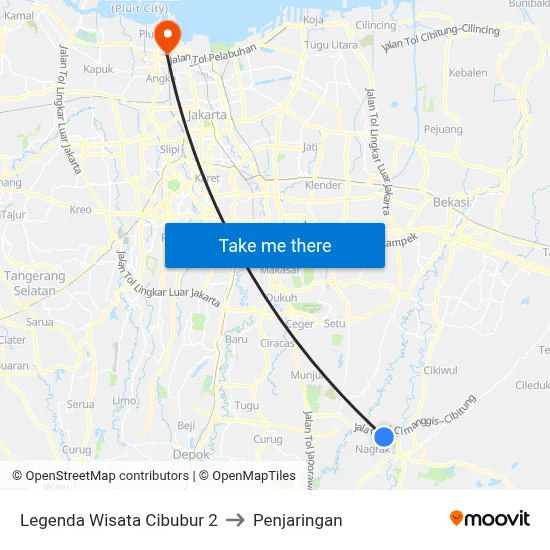Legenda Wisata Cibubur 2 to Penjaringan map