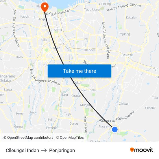 Cileungsi Indah to Penjaringan map