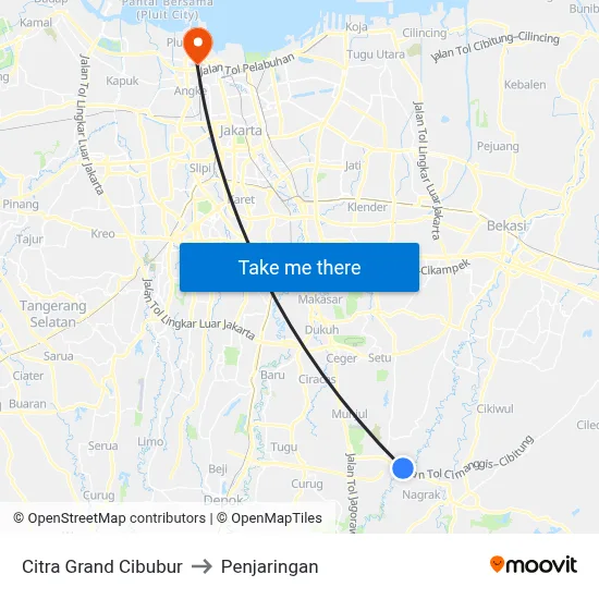 Citra Grand Cibubur to Penjaringan map