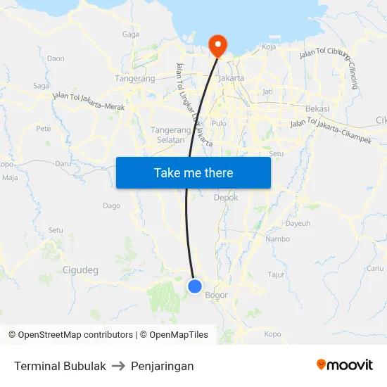 Terminal Bubulak to Penjaringan map