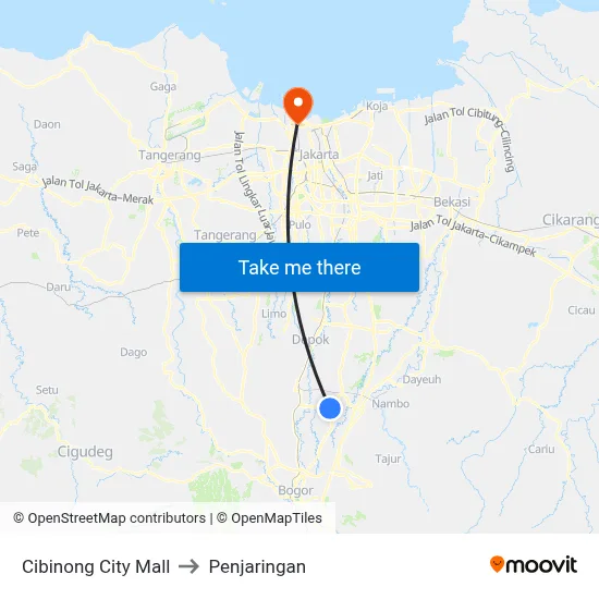 Cibinong City Mall to Penjaringan map