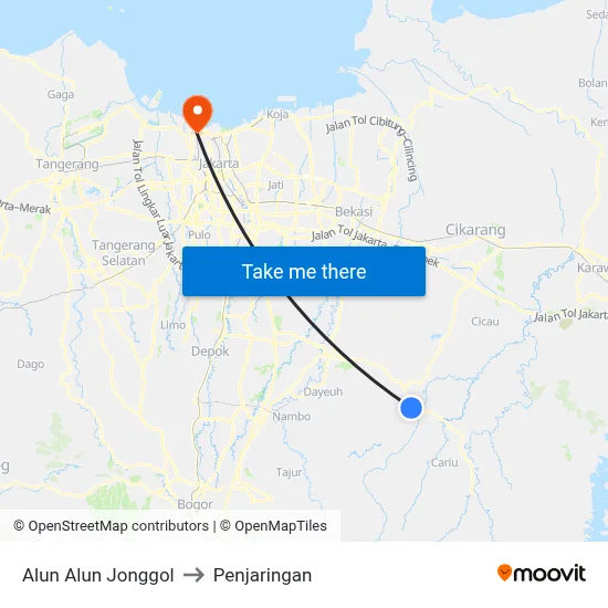 Alun Alun Jonggol to Penjaringan map
