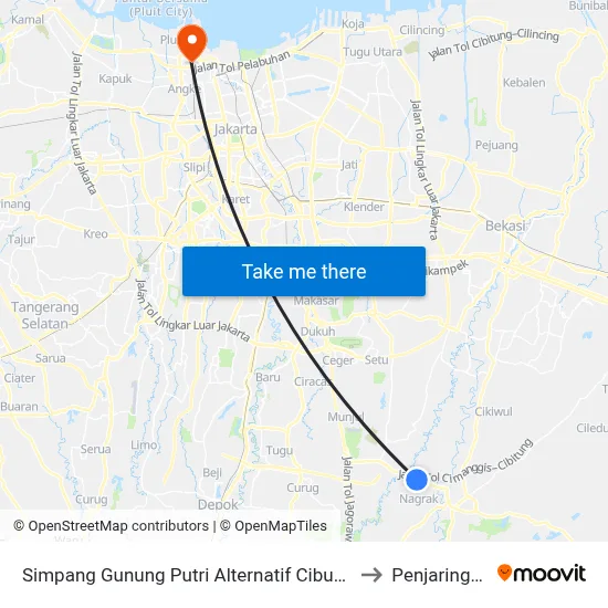 Simpang Gunung Putri Alternatif Cibubur to Penjaringan map