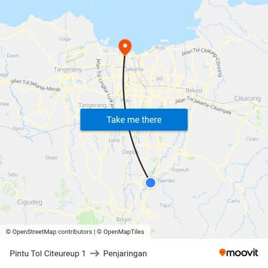 Pintu Tol Citeureup 1 to Penjaringan map