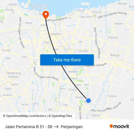 Jalan Pertamina B 51 - 58 to Penjaringan map