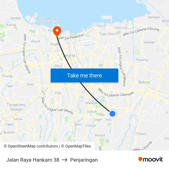 Jalan Raya Hankam 38 to Penjaringan map