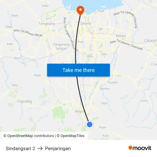 Sindangsari 2 to Penjaringan map