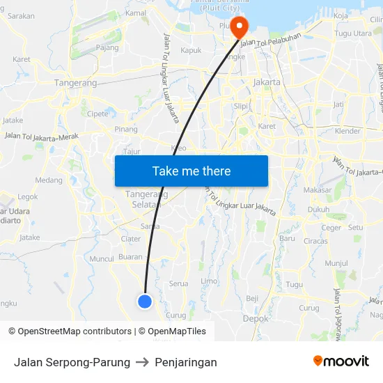 Jalan Serpong-Parung to Penjaringan map